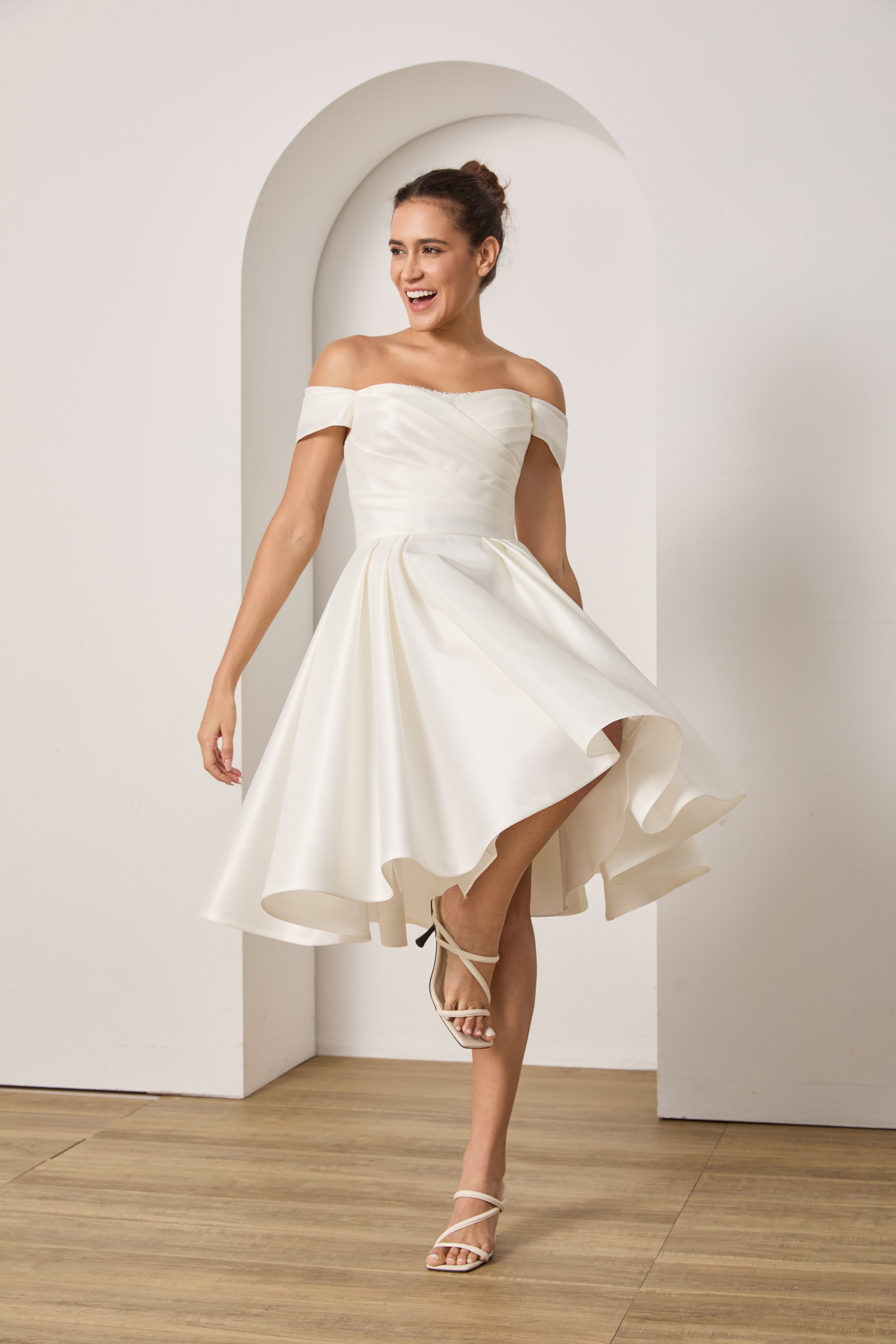 Knielanges  Hochzeitskleid, kurzes Brautkleid LVB2703