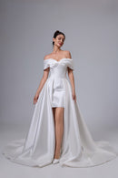 SEXY SATIN-BRAUTKLEID MIT ABNEHMBARER SCHLEPPE LVB2532