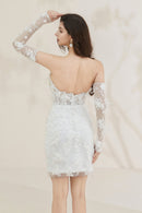 Knielanges Mini-Brautkleid aus Spitze mit abnehmbaren Ärmeln LVB2614
