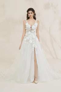 Wunderschönes, mit Perlen besetztes Brautkleid in A-Linie mit Blumenmuster LVB2667