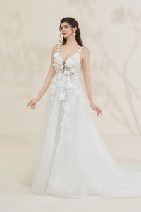 Wunderschönes, mit Perlen besetztes Brautkleid in A-Linie mit Blumenmuster LVB2667