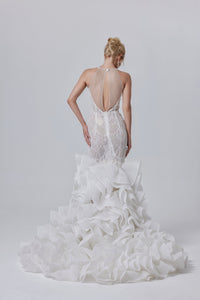 Sexy Illusionsspitze Meerjungfrau Brautkleid mit V-Ausschnitt LVB2606
