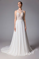 Perlenbesetztes Brautkleid mit offenem Rücken und romantischem Chiffon LVS2404
