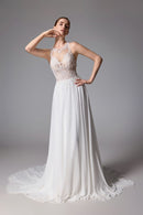 Perlenbesetztes Brautkleid mit offenem Rücken und romantischem Chiffon LVS2404