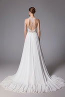 Perlenbesetztes Brautkleid mit offenem Rücken und romantischem Chiffon LVS2404