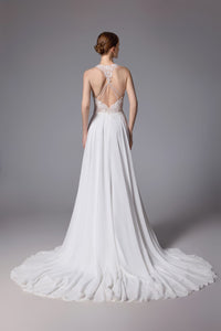 Perlenbesetztes Brautkleid mit offenem Rücken und romantischem Chiffon LVS2404