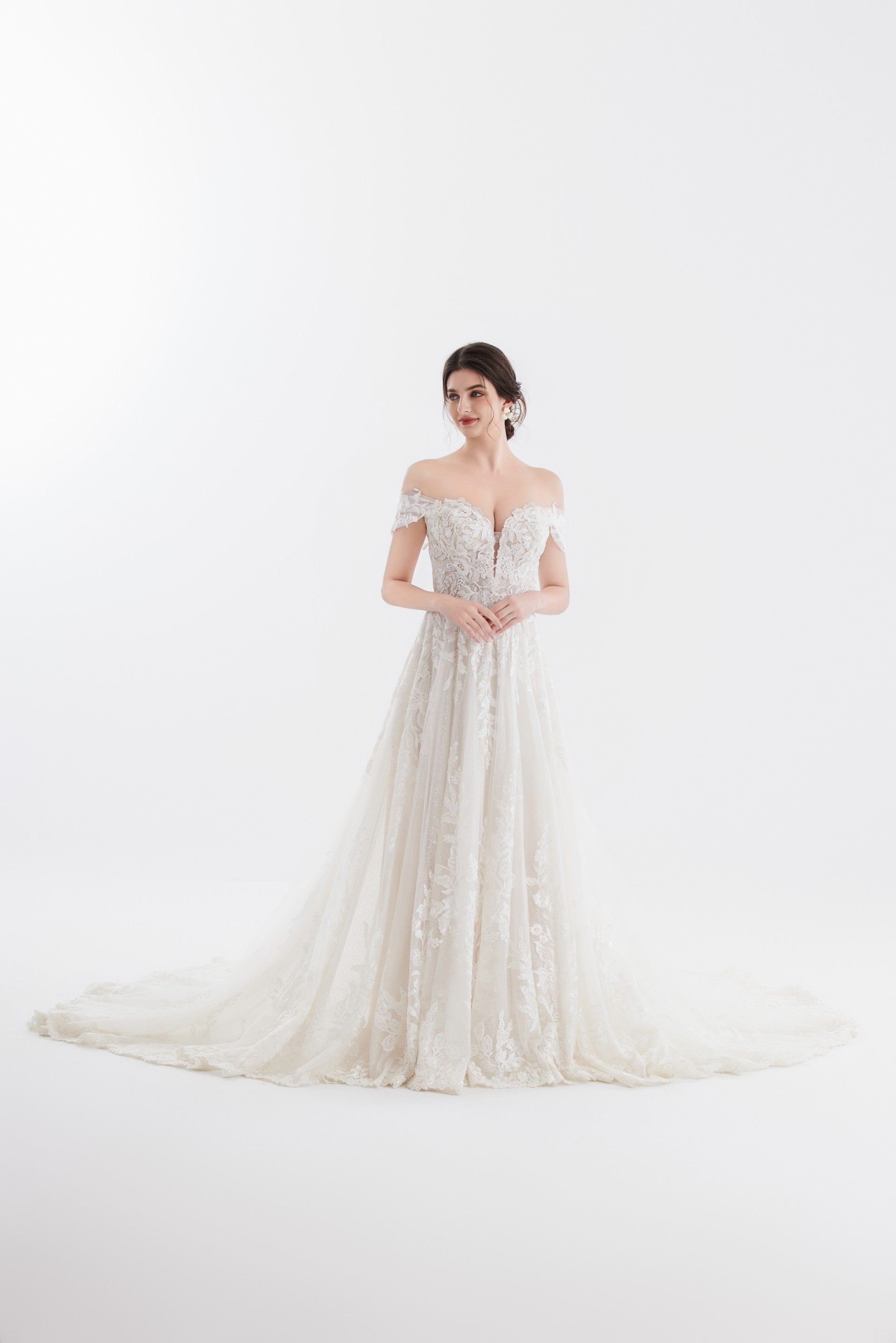 Luxuriöses A-Linien-Brautkleid aus Spitze LVB2608