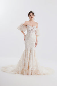 Sexy Meerjungfrau-Brautkleid aus Spitze mit abnehmbaren Ärmeln LVB2609