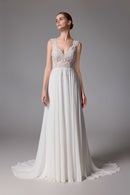Chiffon-Brautkleid mit floralem V-Ausschnitt und sexy V-Rücken LVS2409