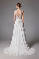 Chiffon-Brautkleid mit floralem V-Ausschnitt und sexy V-Rücken LVS2409