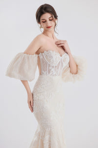 Sexy Meerjungfrau-Brautkleid aus Spitze mit abnehmbaren Ärmeln LVB2609