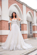 Ballkleid Spitze Tüll Handgefertigtes Brautkleid mit abnehmbaren Ärmeln LVB2503