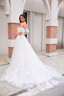 Ballkleid Spitze Tüll Handgefertigtes Brautkleid mit abnehmbaren Ärmeln LVB2503