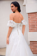Ballkleid Spitze Tüll Handgefertigtes Brautkleid mit abnehmbaren Ärmeln LVB2503
