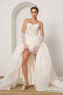 Komplett Paket: Spitzenbrautkleid+Schleier+Handschuhe+abnehmbare Ärmel+Haarschmuck zum Sparpreis LVB2702