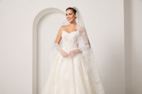 Komplett Paket: Spitzenbrautkleid+Schleier+Handschuhe+abnehmbare Ärmel+Haarschmuck zum Sparpreis LVB2702