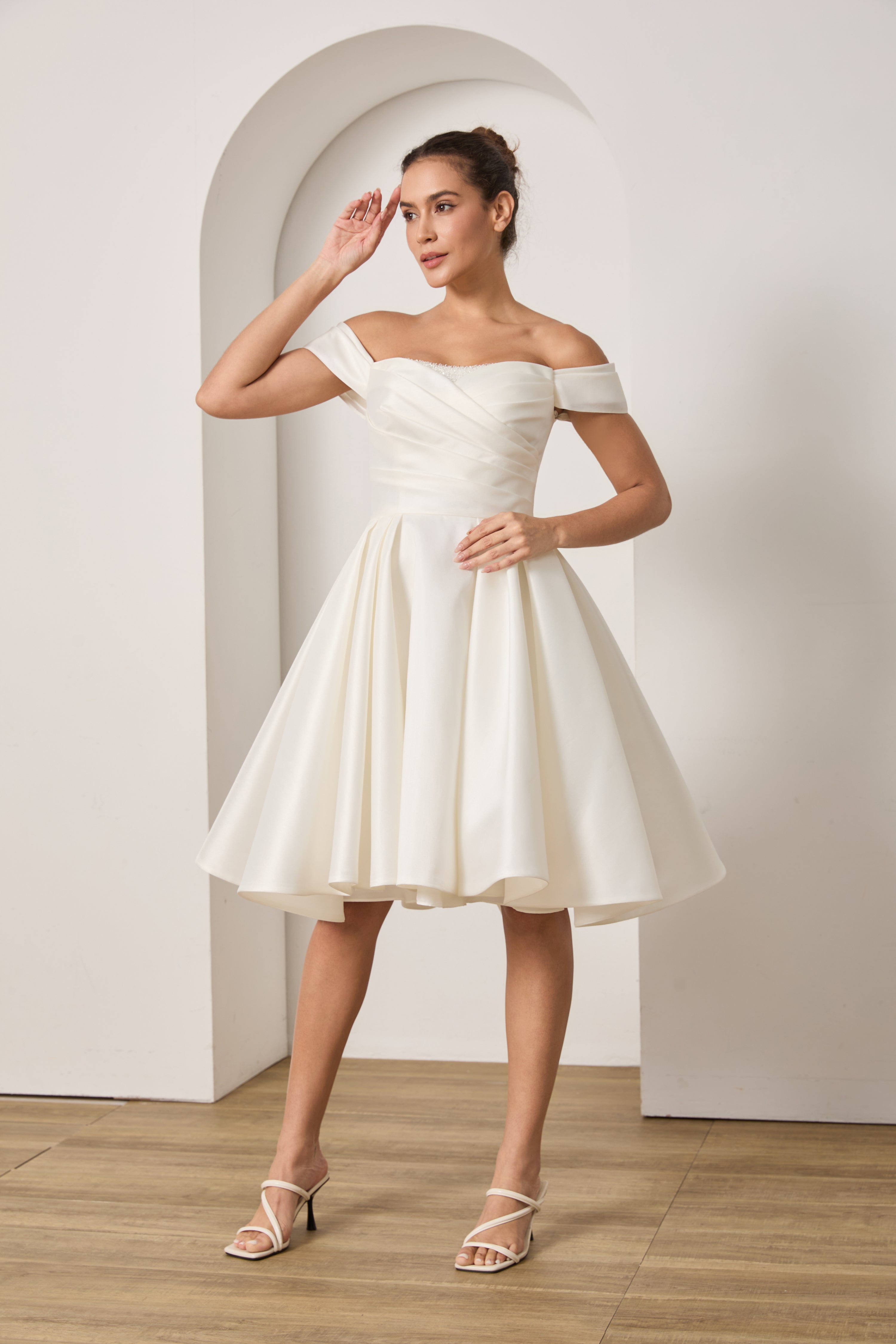 Knielanges  Hochzeitskleid, kurzes Brautkleid LVB2703
