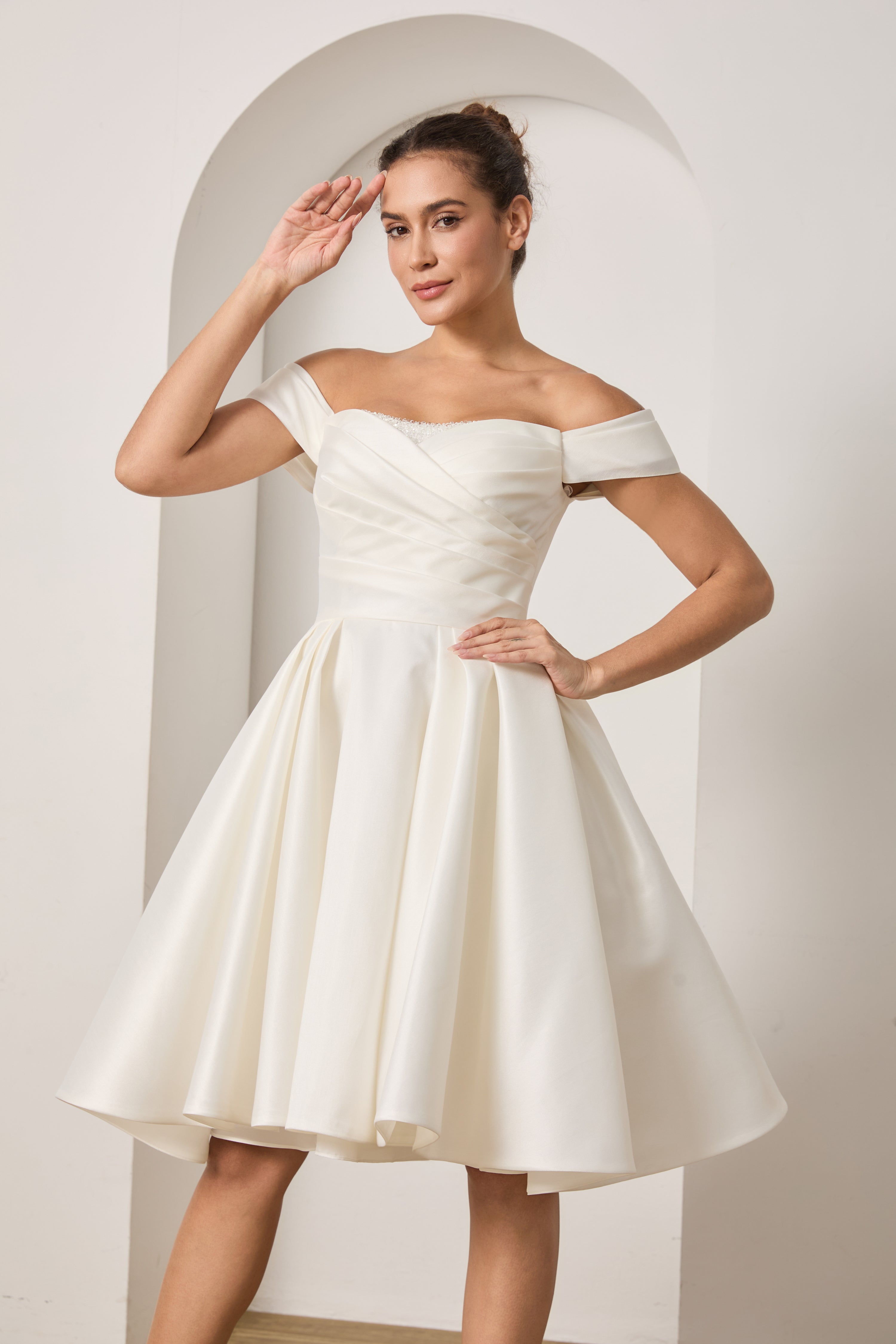 Knielanges  Hochzeitskleid, kurzes Brautkleid LVB2703