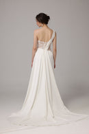 Satin-Spitzen-Brautkleid mit Schlitz LVB2664