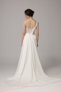 Satin-Spitzen-Brautkleid mit Schlitz LVB2664