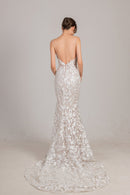 Sexy rückenfreies Meerjungfrau-Brautkleid mit floraler Spitze LVB2604